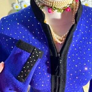Vibrant blue/purple vintage sweater with rhinestones Don Sayres for Wellmore